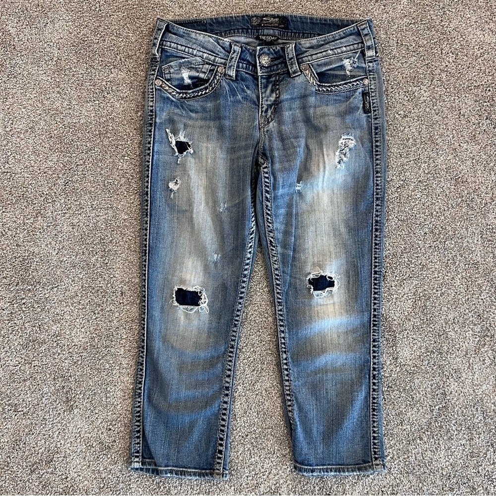 Silver Jeans Co Tuesday Low Capri Pants Jeans Denim Wm Size W29 / 22 Stretch,